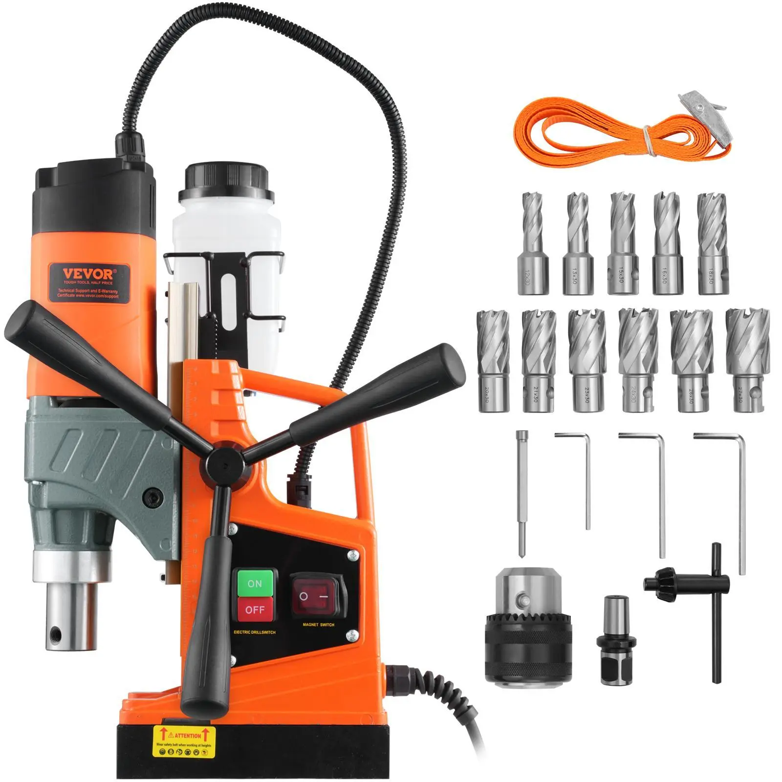 【Summerfinds】VEVOR Magnetic Drill,  1450W 1.57" Boring Diameter, 12500N 850 RPM Portable Electric Mag Drill Press, with Variable Speed, Drilling Machine for any Surface Home Improvement Industry Railway