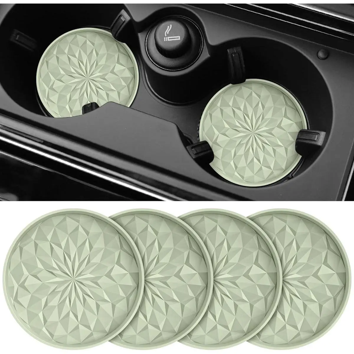 Car Cup Coaster [4 Pack] Silicone Car Coasters/Cup Mats - 2.75In Universal Non-Slip Recessed Car Interior Accessories - Car Cup Holder Insert Coasters Desert Sage