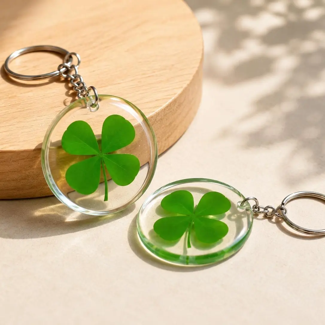 4 Leaf Clover Resin Keychain, Handmade Real Pressed Clover Lucky Charm, Botanical Resin Key Ring, Nature Keepsake Pendant, Good Luck Gift for Women, Men, Birthday, Anniversary, Christmas Gift