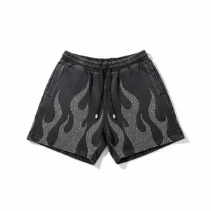 Rare Peace 'Metal Flames' Rhinestone Shorts (Black) RS5048