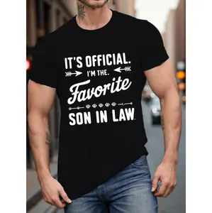 Favorite Son In Law Graphic Print Mens Casual Polyester Crew Neck T-Shirt With Stretch Comfort And Summer Style