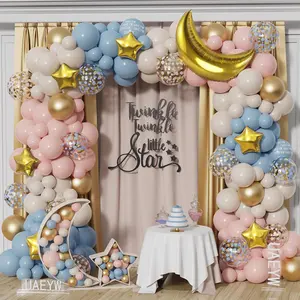 Twinkle Twinkle Gender Reveal Balloon Arch Kit – 127 Pcs Pink, Blue & Gold Moon Star Garland for Baby Shower or Birthday