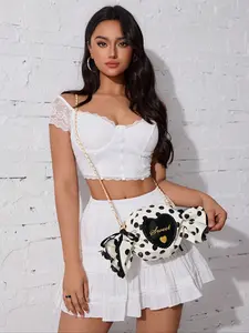 Cute Polka Dot Candy Chain Shoulder Bag for Women, Novelty Shoulder Bag,Crossbody Handbag for Teens, Fun Party Clutch,  Birthday Gift for Teenagers, Heart Shaped Letter Shoulder Handbag, Fashionable Patterned Bag