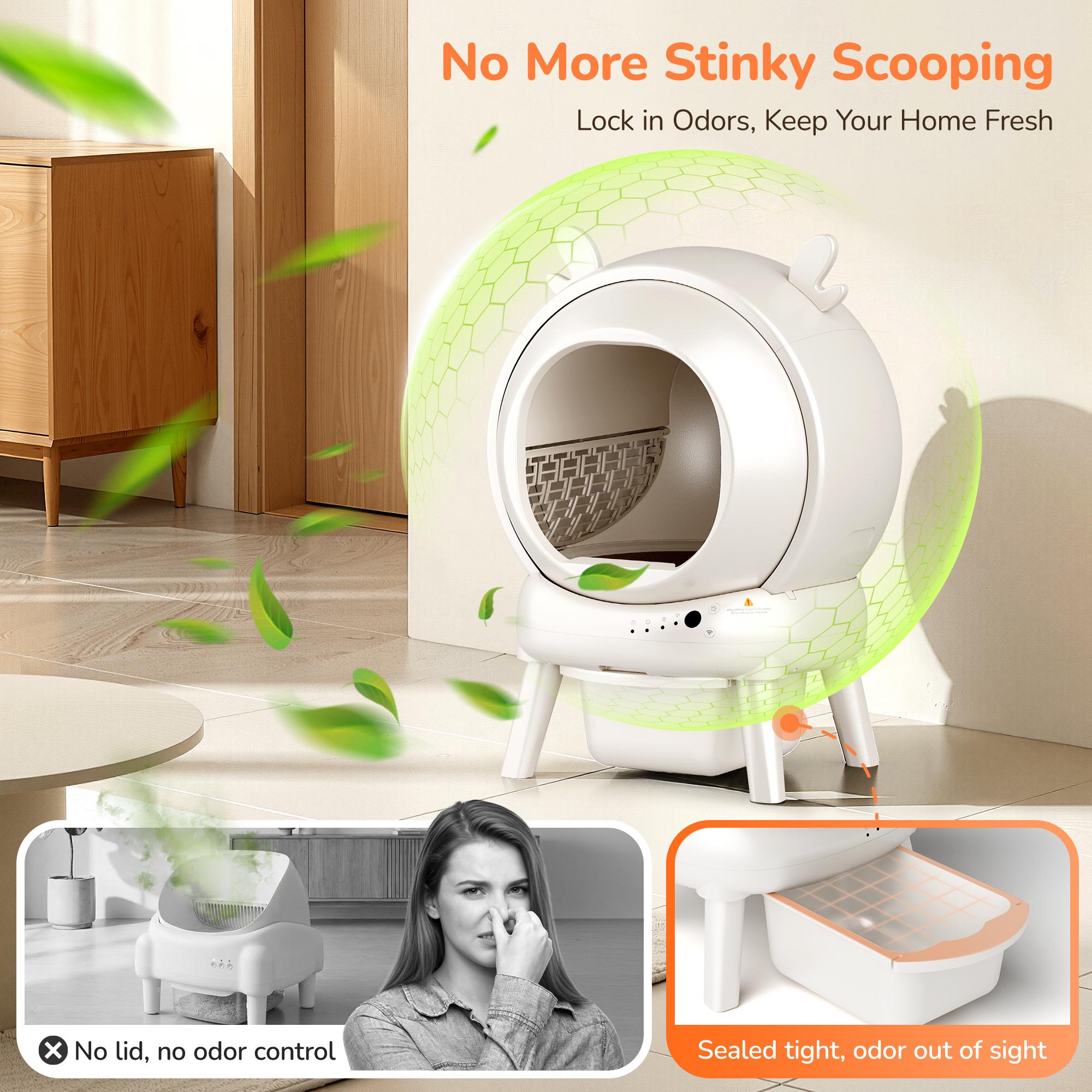 Furrykiddy Automatic Self Cleaning Litter Box, Cat Litter Box with APP Control, 65L Globe & Dual Safety Sensors, Robot Litter Box, 2 Roll Garbage Bags and Litter Mat, <35DB, for Multiple Cats