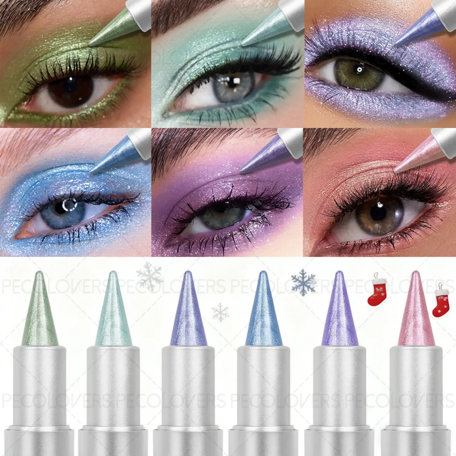 6pcs/set Pearl Tip Eyeshadow Stick - Fine Shimmer Pearlescent, Metallic Texture, Eye-catching Cosmetic, Eyeshadow Makeup, Christmas Gift, Glitter Eyeshadow Stick