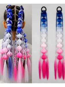 Bubble Ponytail Extensions 20 Inch Colored Hair Extensions With Hair Tie 2pcs Colorful Bubble Ponytail Hair Extensions for Girls Festival Party Rave Crazy Hair Day