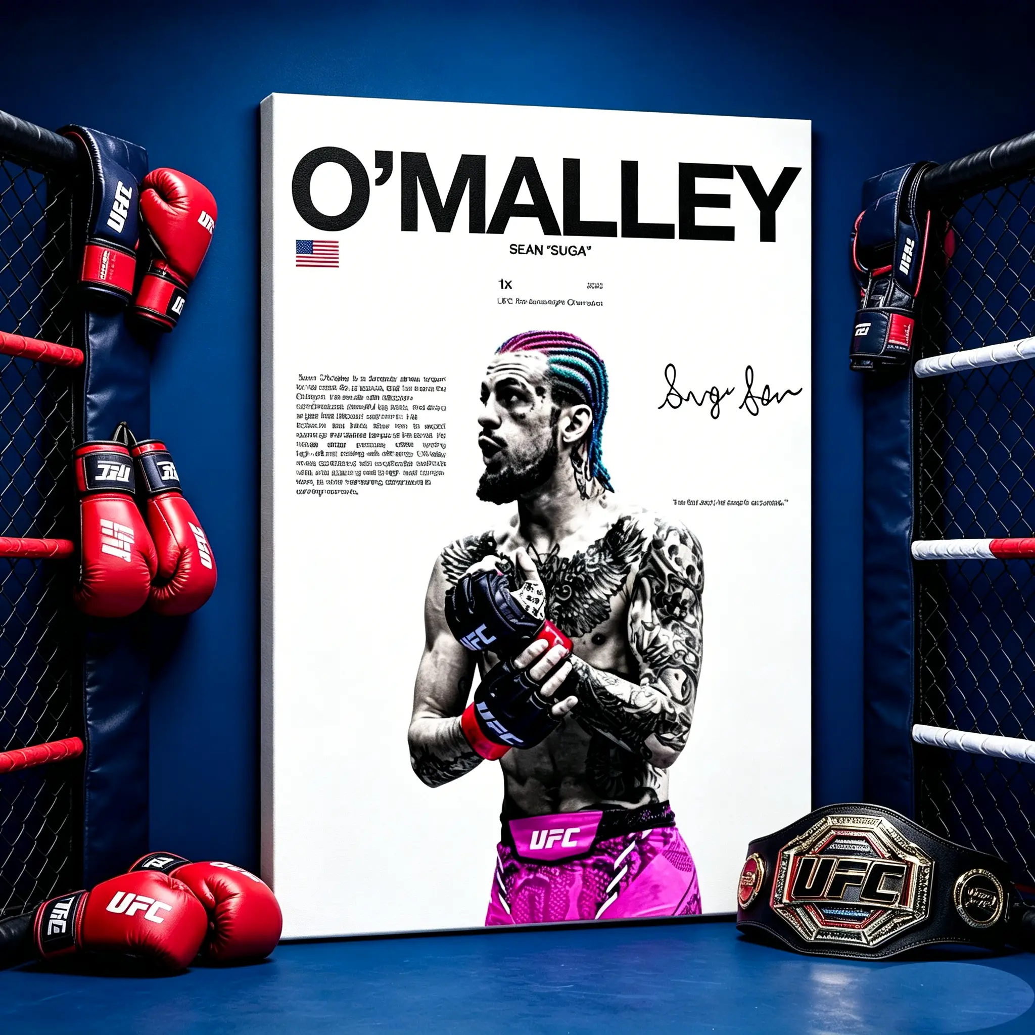 Suga UFC Canvas Wall Art Poster Retro MMA Fighter Poster Print, Vintage Black White Pink Boxing Wall Decor, No Frame Canvas Painting for Gym Bedroom Dorm Man Cave Office Home Corridor Wall Decoration