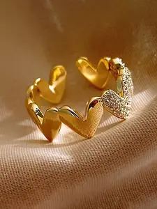 Elegant Heart-Shaped Ring with Sparkling Rhinestones, Adjustable Open Design, Perfect Jewelry Gift for Women & Girls