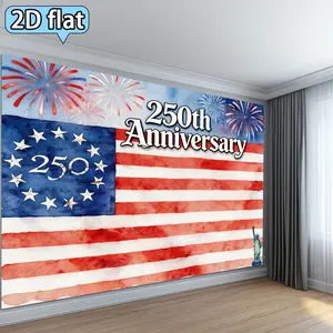 1pc 250th Anniversary Tapestry Backdrop, Red & White Wall Hanging with Fireworks Flags, Durable Fabric Banner for Patriotic Party Celebrations, Event Decoration