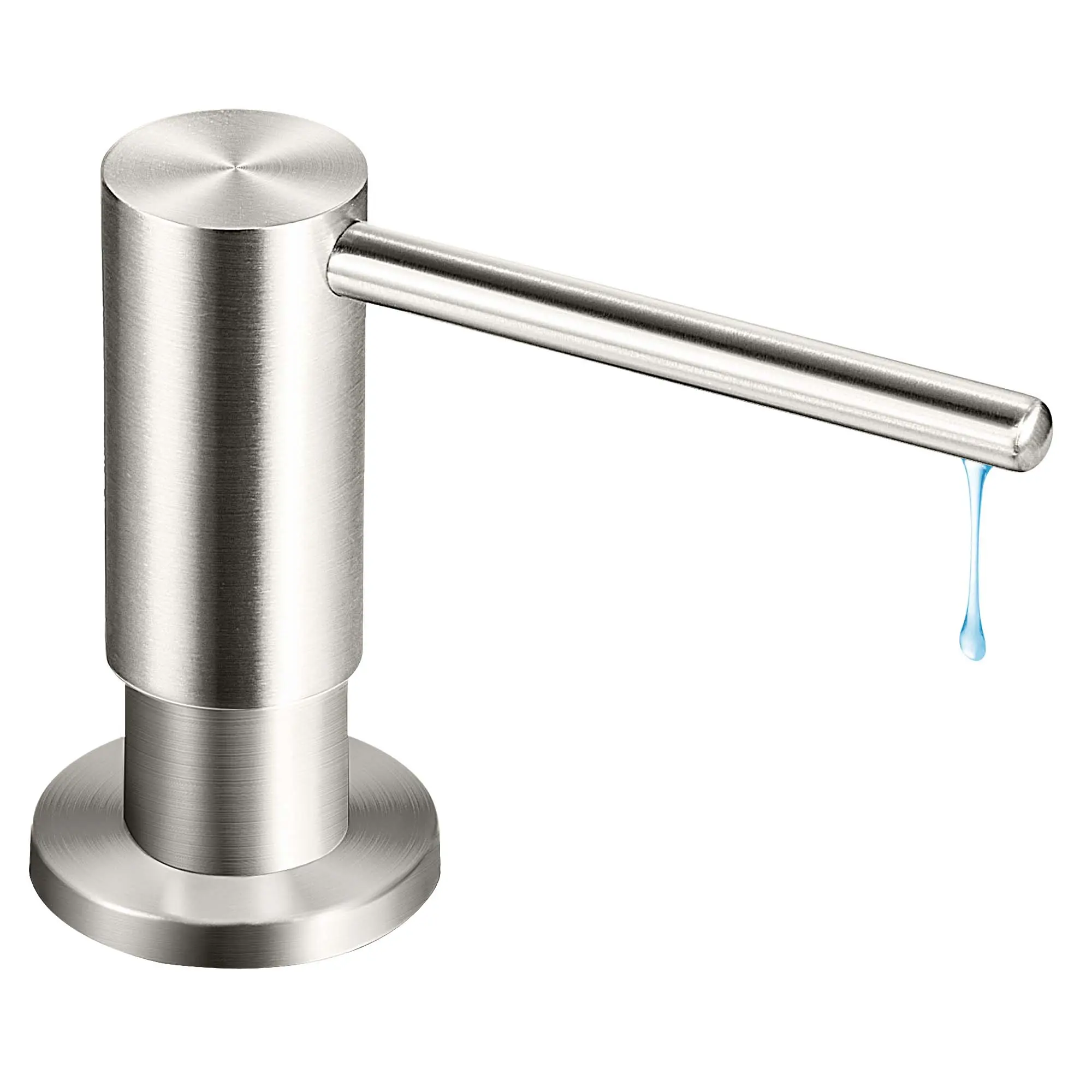 YOFIDRA Brushed Nickel Stainless Steel Kitchen Sink Dish Soap Dispenser - 47in Tube Kit, Black Bottle, 7.8x4.7x2.3" Kit Set, 360° Rotating Pump Head, Bathroom Accessory for Counter Space Optimization