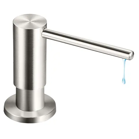 YOFIDRA Sturdy Rustproof Brushed Nickel Stainless Steel Kitchen Sink Dish Soap Dispenser - 47in Tube Kit, Black Bottle, 7.8x4.7x2.3in Set, 360° Rotating Pump Head, Sanitizer Ready Bathroom Accessory for Kitchens Counter Space Optimization, Fits 47" Tubes