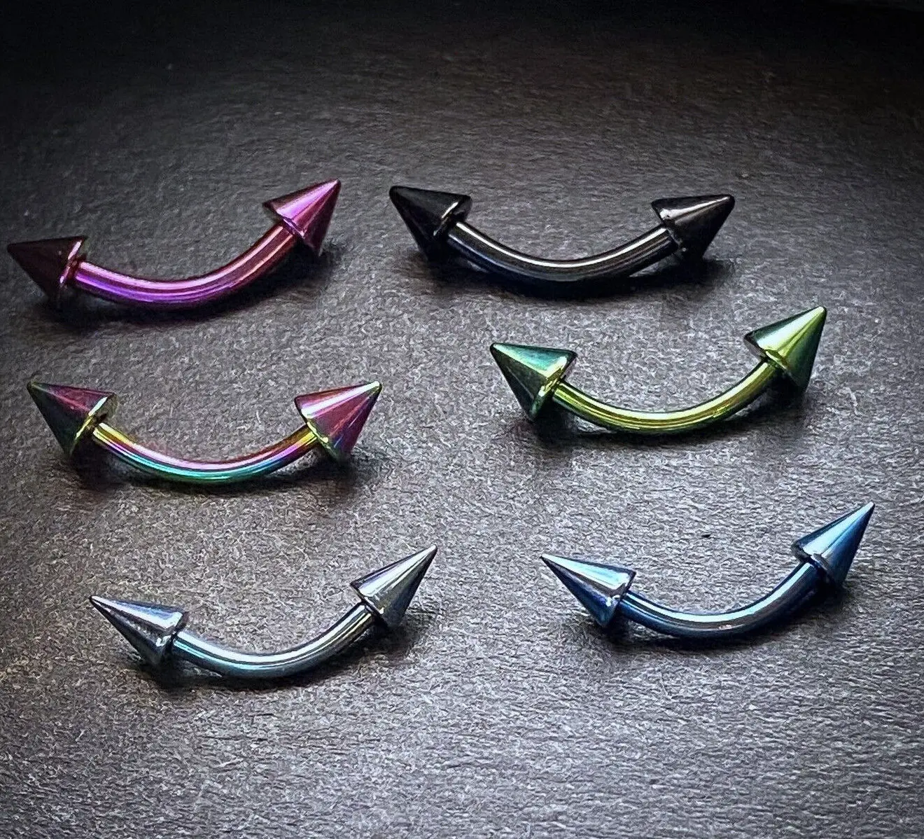 1pc Titanium Ion Plated Surgical Steel Spike Style Curved Barbell / Eyebrow Ring