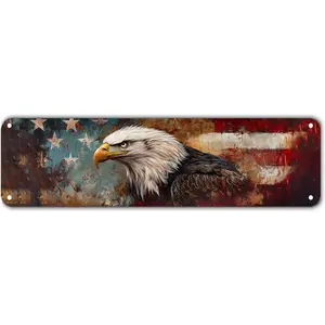 4x16 in Retro Vintage Eagle-Shaped Aluminum Tin Wall Art Print - Patriotic Americana Decor, Rustic Design on Weathered Flag, for Man Cave, Room, Eagle-Shaped Wall Arts