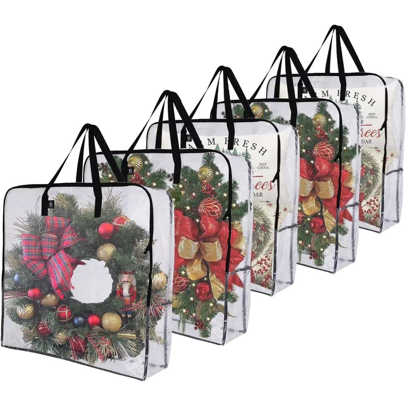 5 Pack Wreath Storage Bag, Summer, Christmas Decoration Garland Container, 30 Inch Clear Door Wreath Organizers, Moving Boxes, Packing Supplies for College (Square - 5 Pack)