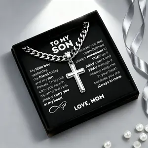 Elegant Fashion 1pc "to My Son" Stainless Steel Cross Pendant Necklace, Birthday Gift, Valentine's Day Gift, Christmas Gift, with Card and Gift Box Packaging, the Perfect Gift for Loved Ones Personalized