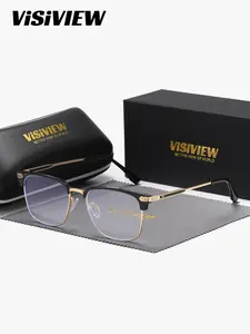 VISIVIEW 1 Piece Unisex Full Frame Plano Glasses, Anti Blue Light Square Plano Glasses , Flowing Lines, Comfort & Style, Metal Frame Eyeglasses