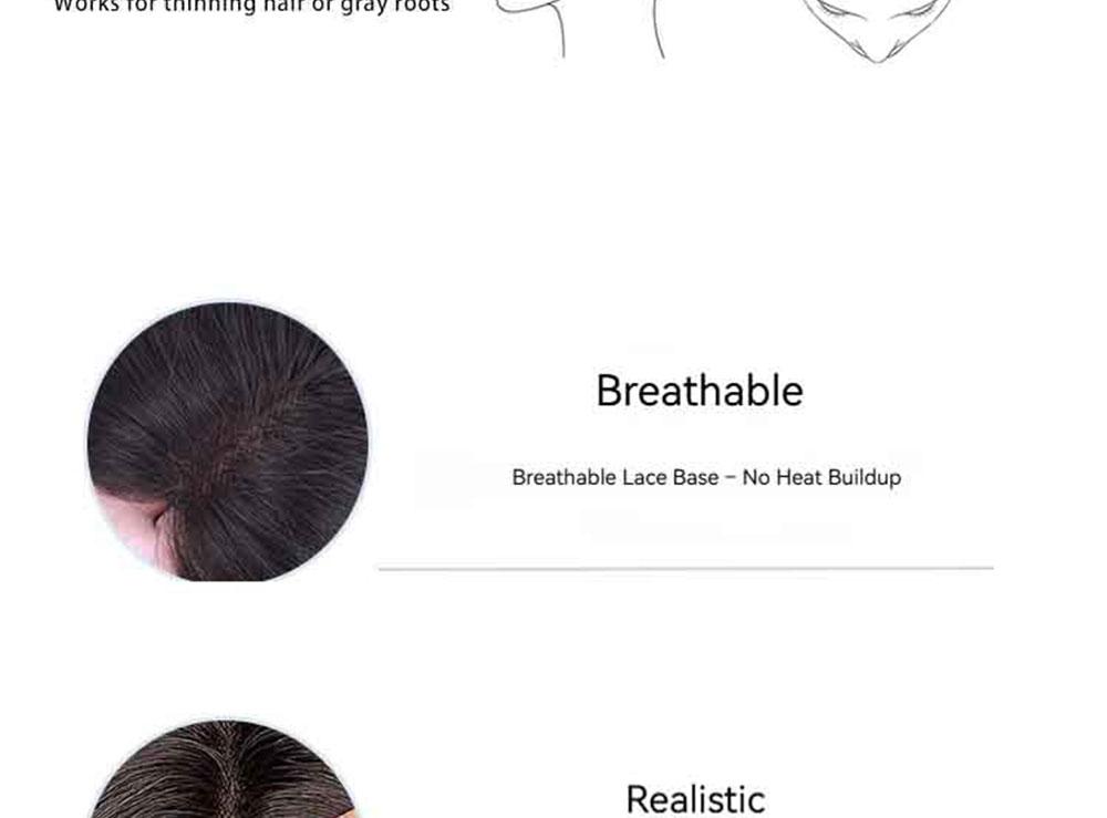 Real Human Hair Topper with Bangs – Volumizing High Root Lift Cover Gray Invisible Lightweight Top Piece for Women Thinning Hair