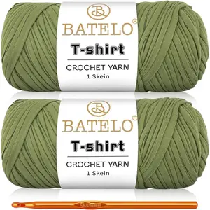2 Pack T-Shirt Yarn Crochet Yarn for Beginner Crochet Bags/Basket/Coaster,Tshirt Yarn 400g/144yds High Elastic Thick Yarn Polyester Fabric（Avocado Green）