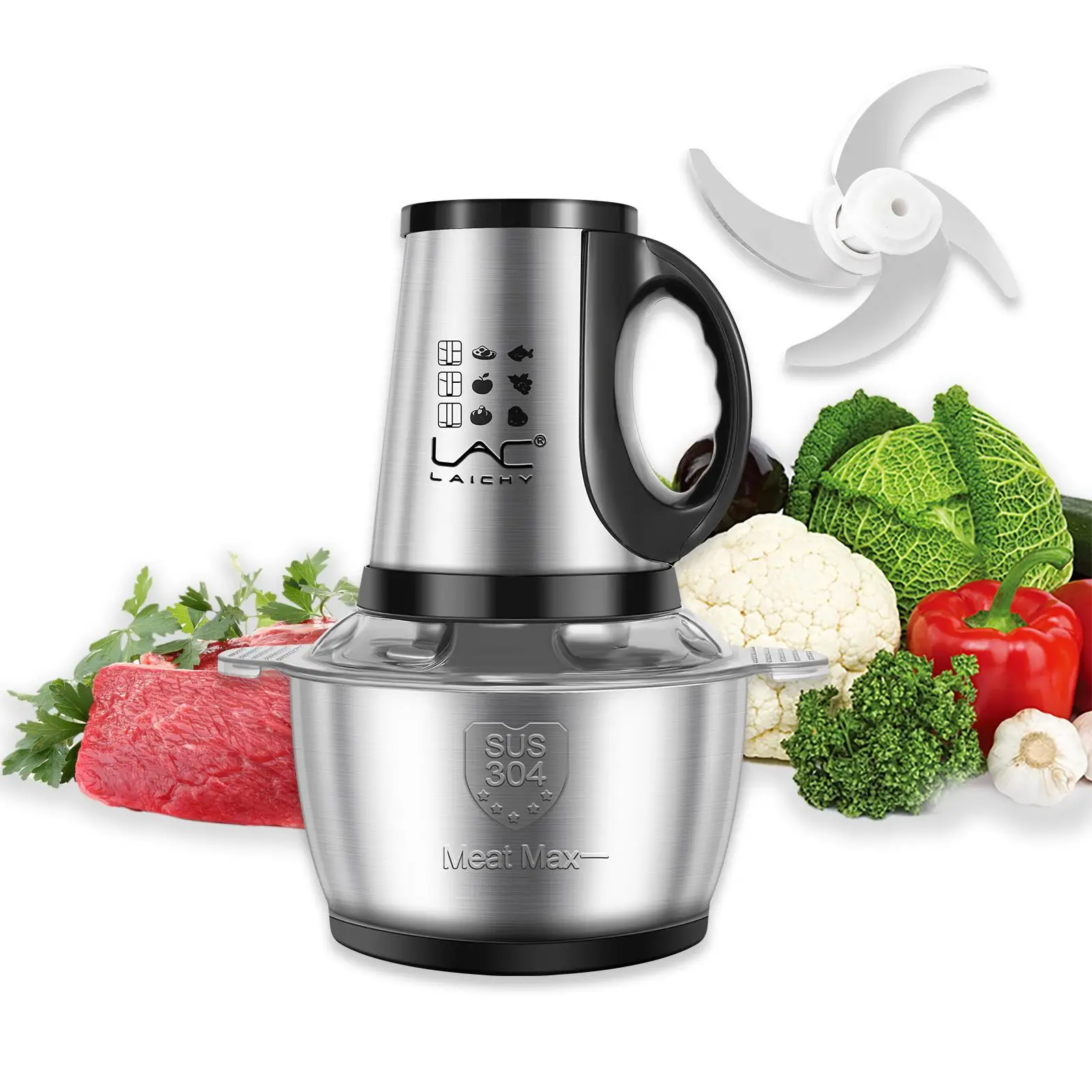 2L Capacity Detachable Electric Meat Mixer, Stainless Steel 4-blade Meat Mincer Food Processor, Summer Kitchen Aid Mixer Meat Blender for Home, Multif