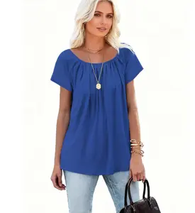 Women's Summer Floral Tunic Tops Short Sleeve Crewneck Casual Loose Pleated Blouse S-XXXL Everyday Boho Style