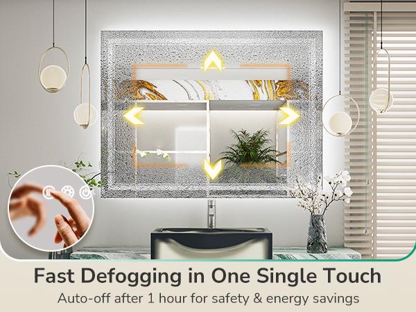 TETOTE LED Bathroom Mirror, Frontlit and Backlit with Touch Control, 3 Color Temperature & Dimmable Light, Defogger & Memory Function, , UL Listed LED Driver,Plug-in/Hardwired