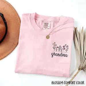 Comfort Colors Personalize Floral Grandma Shirt Mothers Day Gift For Grandma New Nana Granny Gigi Mimi Nana Cotton Unisex T-Shirt Classic Fit Blossom Comfort Color - Top, Womenswear
