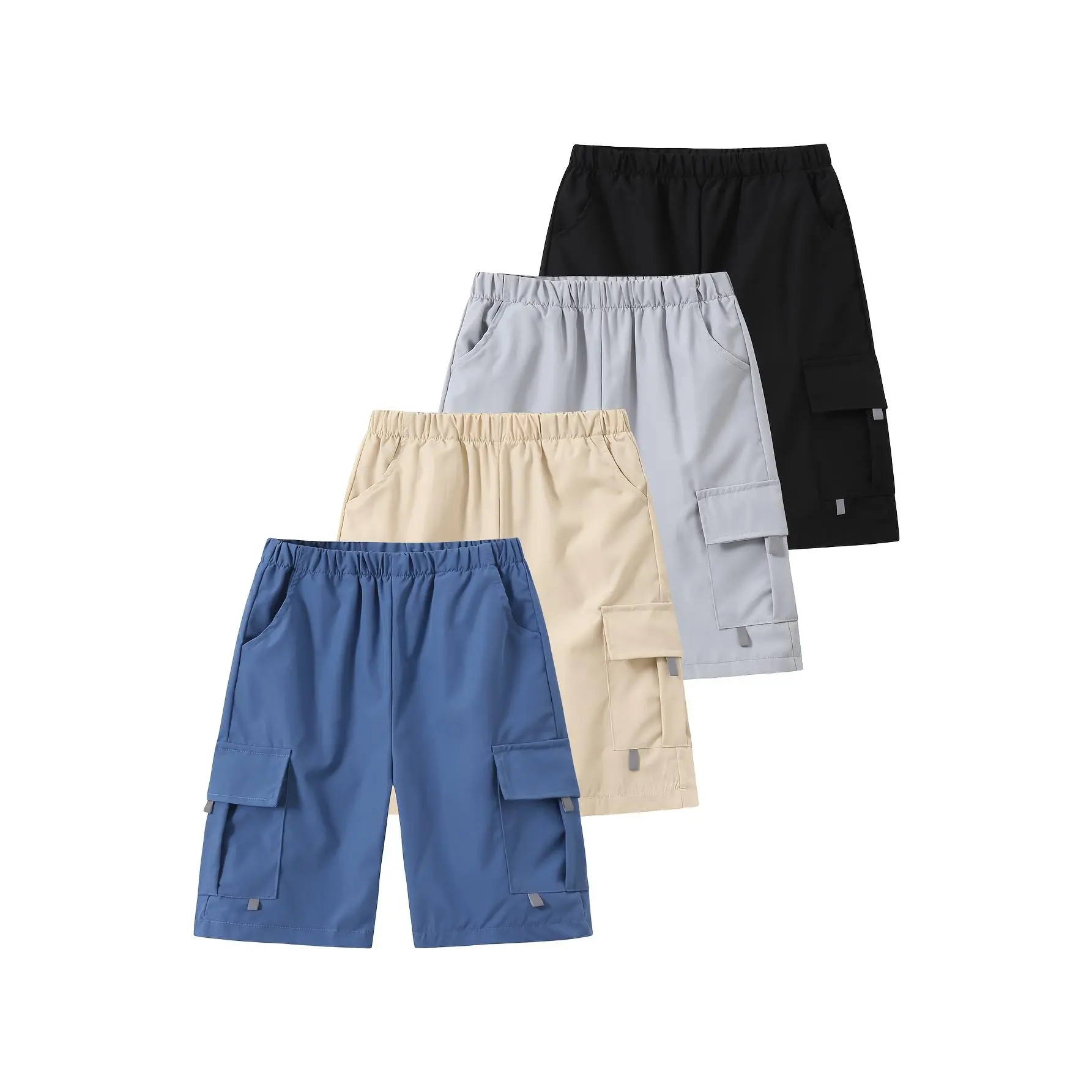 #SummerVibes 4 Pack Boys' Summer Fashion Shorts Children's Summer Elastic Waist Jogging Shorts with Pocket Design
