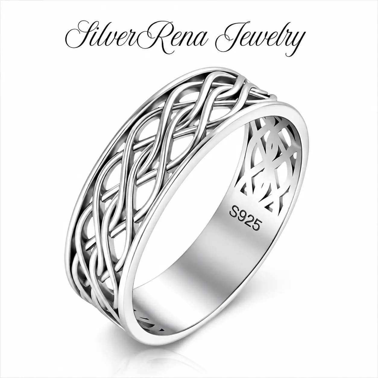 S925 Sterling Silver Hollow Filigree Celtic Infinity Braided Knot Stackable Ring - Hypoallergenic Unisex Irish Lucky Band, Rings for Women, Couple Jewelry for Wedding Promise, Anniversary, Valentine Gift
