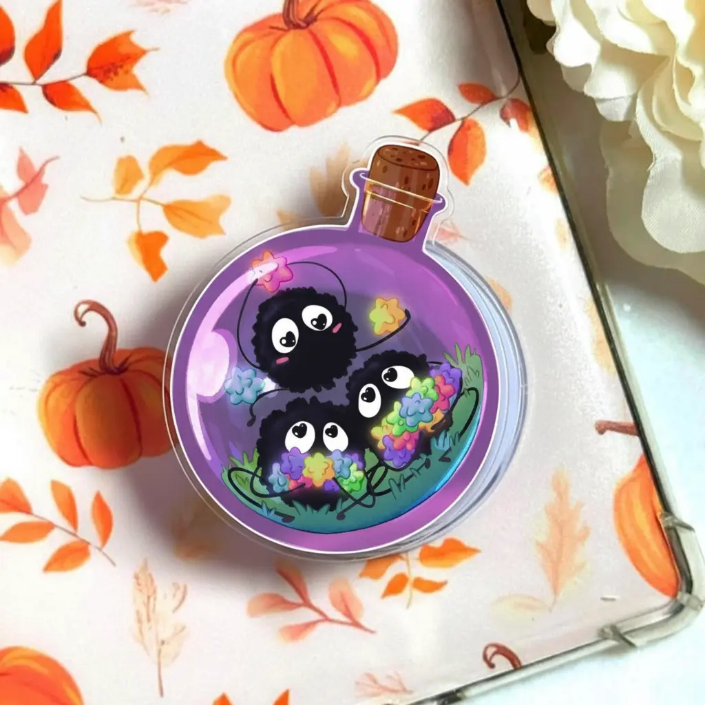 Spirited Away Soot Sprites Phone Grip, Cute Ghibli Susuwatari Griptok, Konpeito Candy Magnetic Holder, Unique Gift for Hardcore Readers, Design Style