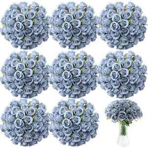 72 Heads Dusty Blue Artificial Rose Flowers 6 Bouquet Wedding Decoration Faux Flower Arrangement Bouquet with Stem Bridal Shower Gift Floral Centerpiece for Tables