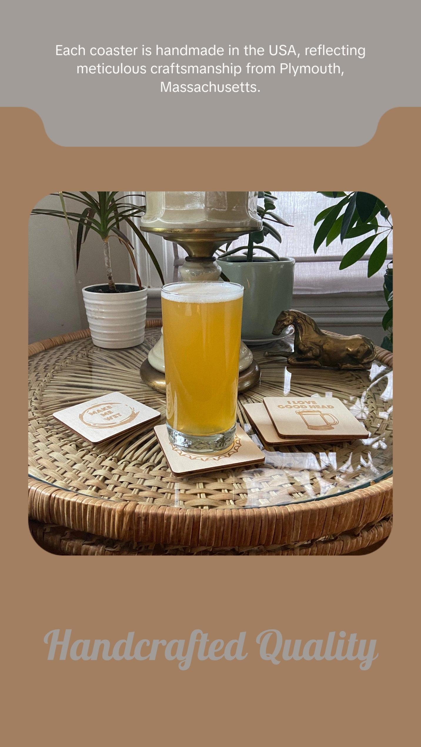 Beer Coasters | Set of 4 | Laser Engraved Real Wood Drink Coaster with Cork Backing - Housewarming Gift Beer Coasters | Set of 4 | Laser Engraved Real Wood Drink Coaster with Cork Backing - Housewarming Gift