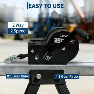 Garvee 3500lbs Heavy Duty Boat Trailer Winch with 33ft Strap, 4:1/8:1 Gear Ratio Hand Crank Winch for Towing, Pulling Boat Trailer, Truck, RV, ATV, Jet Ski, and Off-Road Recovery