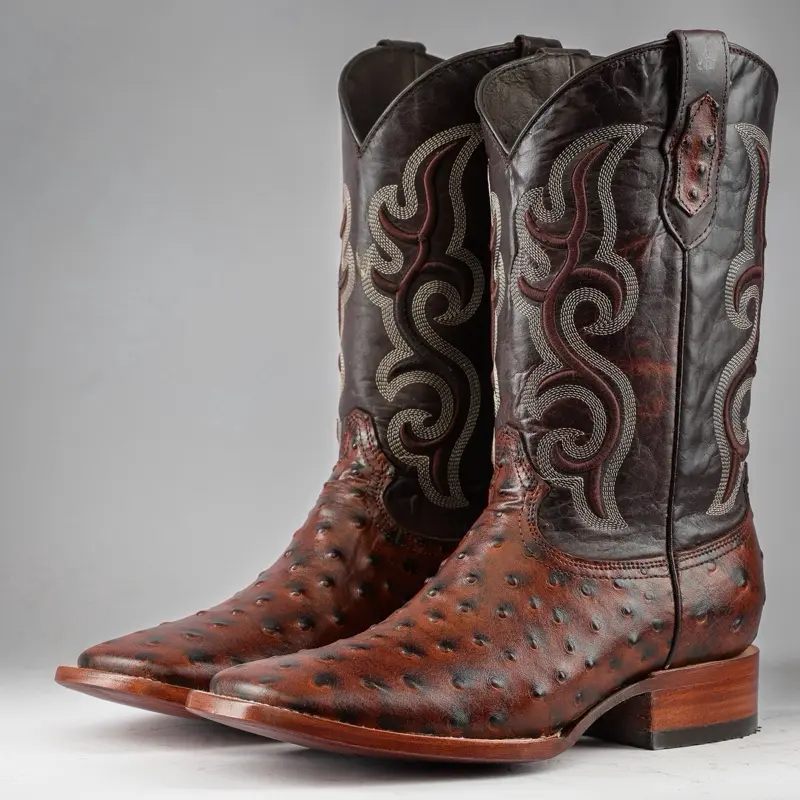 Cognac Ostrich Leather Boots - Square Toe Cognac Ostrich Leather Boots - Square Toe