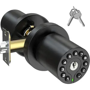 Door Knob with Key,Door Lock, Code Locks Door Knob, Auto Lock,50 User Code,Easy to Install,for Home,Office,Hotel,Bedroom,,No Deadbolt, Black Finish