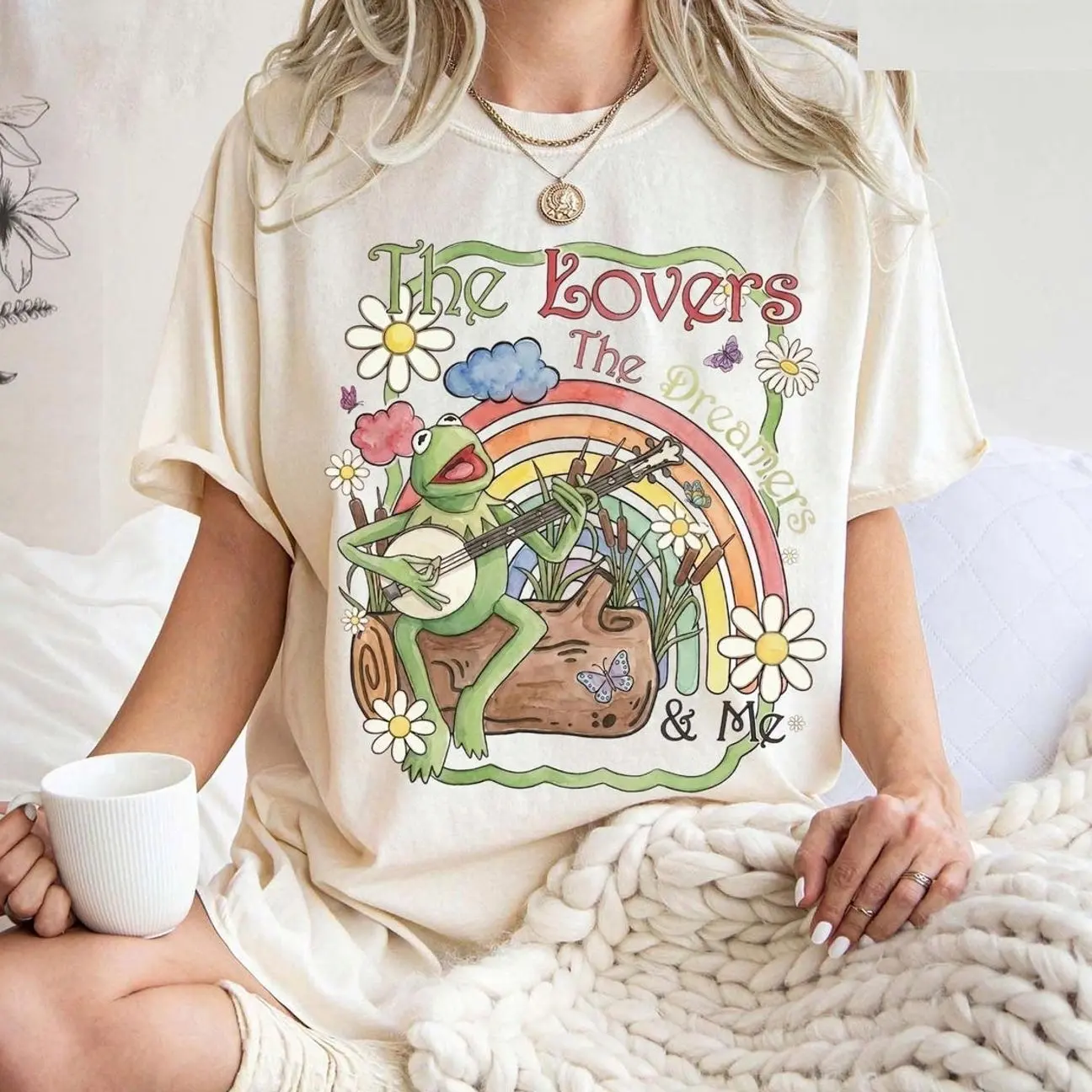 Watercolor Rainbow Graphic Tee, "The Lovers The Dreamers And Me" Inspirational Shirt, Vintage Style Family Trip Outfit 2026