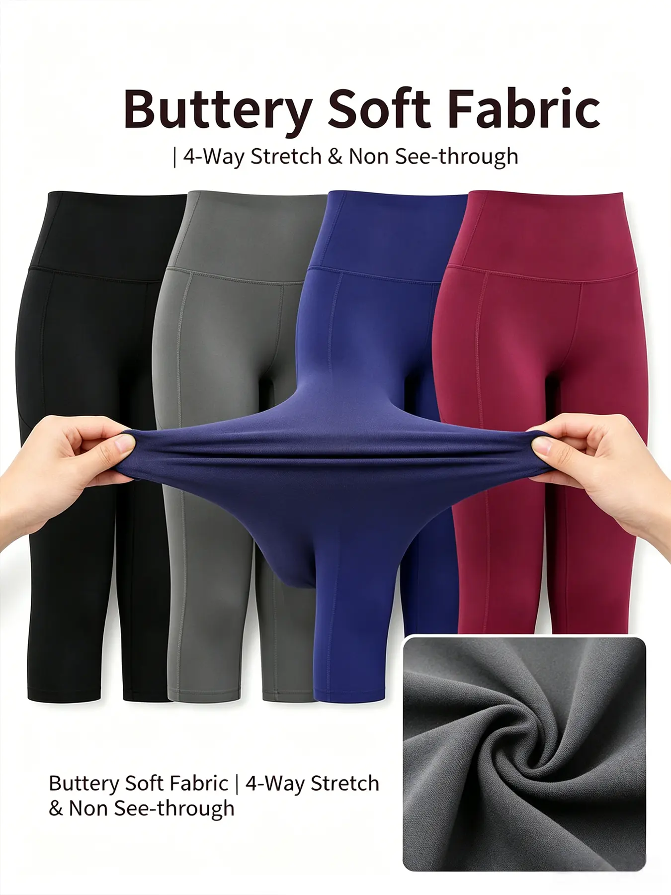 4 Pack Women's High Waisted Capri Leggings with Pockets, Tummy Control Compression,  Athleisure Yoga Pants for Workouts Daily,Outdoor Sport Pant,stretchable, Womenswear stretch fabric womens clothing all-season casual style butt lifting all-day