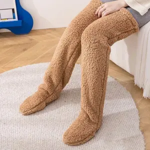 Women's Over-the-Knee Coral Fleece Socks – Thick Warm Plush Slouch Socks with Foot, Soft Home Floor Socks 70cm Long, socks for winter leg warmers, Thighhighs Bedsocks, socks for women Womenswear