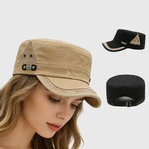 Casual flat-top hat for men, youth military cap, spring and autumn outing outdoor casual sun hat, versatile men's short-brim hat