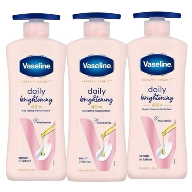 Vaseline Daily Brightening Body Lotion with Serum, Limited Edition for Adults, Lasting Moisture for Skin Repair, 400ml (3-Pack), Contains Neither