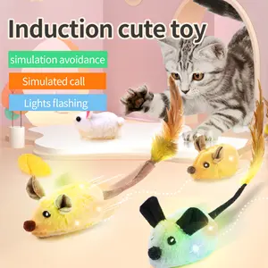 Interactive Cat Mouse Toy with Automatic Rolling Ball, Rechargeable Self-Play Plush Toy, Sound & LED Light for Indoor Cats