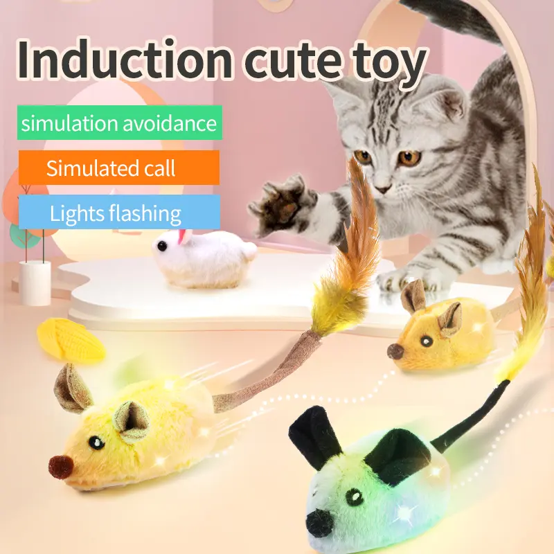 Camouflage-Animal Print Cartoon Fur Cat Toy, Realistic Chirping Mouse, Smart LED Self-Play Plush Kicker, Rechargeable Indoor Hunting Sound-Triggered Interactive Toy