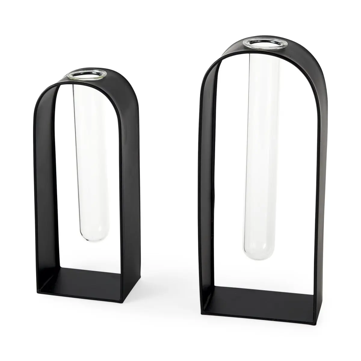 Black Metal 2-Piece 360-Degree Rotatable Stand Vases Set, Glass Test Tube Design Thin Line Home Supplies, Contemporary Science-Inspired Flower Display, Gift Idea for Home Decor Enthusiasts