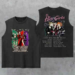 Gothic Cartoon Concert Washed Tank Top, Vintage Halloween Graphic Sleeveless Streetwear