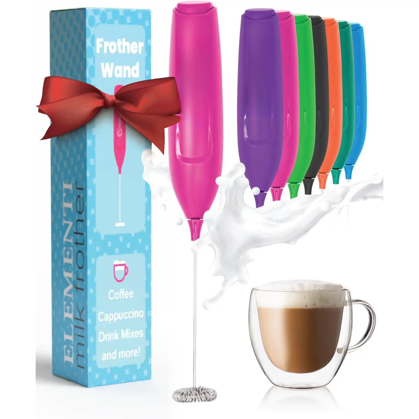 Milk Frother Wand & Matcha Mixer, Mini Electric Whisk - Coffee Mixer Wand - Coffee Stirrers Electric Matcha Whisk (Hot Pink)
