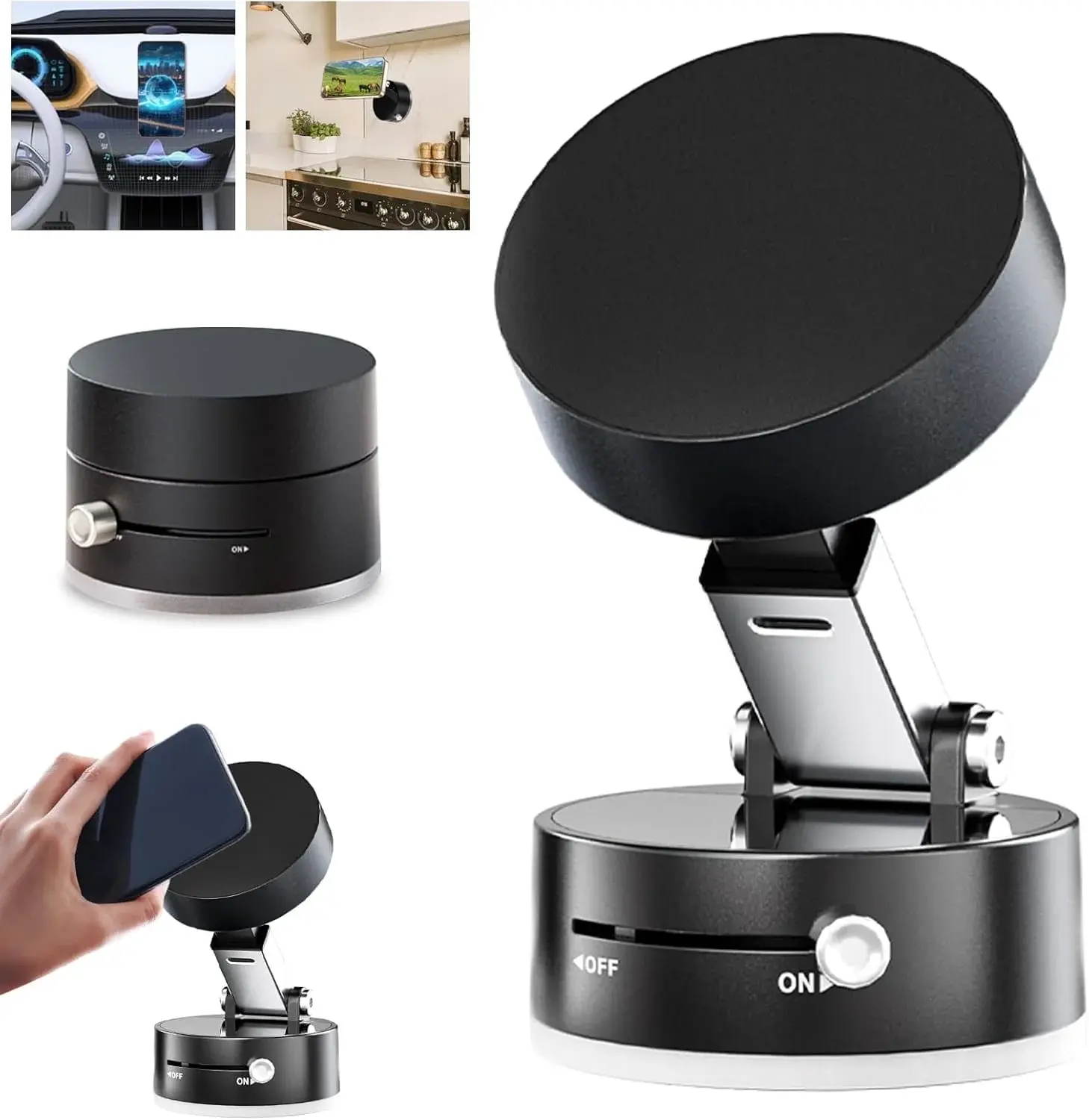 Newvenper Vacuum Magnetic Phone Holder Updated Suction Cup Mount Foldable 360° Adjustable for Gym Kitchen Bathroom Car Desktop Black