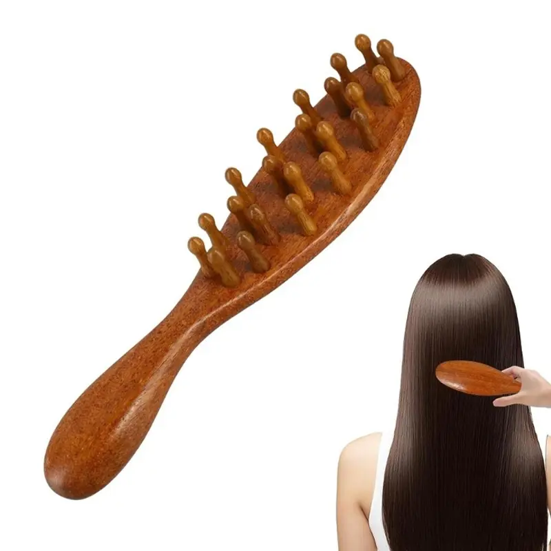 1 PC multi-functional massage comb made of sandalwood, suitable for massaging the scalp, shoulders, neck and legs,Natural  Sandalwood Hair Comb - Extra Large Detangler Comb, Anti-Static, Handmade, Light Brown, For All Ages