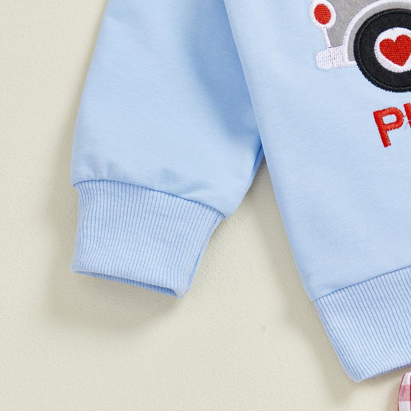 Toddler Baby Boy Outfits Valentine's Day Truck Heart Print Pullover Sweatshirt and Plaid Pants Spring Winter Set 6M-4Y
