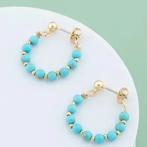 Boho Style Turquoise Texture Beaded Hoop Earrings, Fashion Cute Hoop Earrings for Women & Girls, Trendy All-match & Exquisite Vintage Jewelry for Birthday Gift