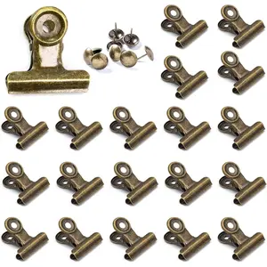 20 Pack Metal Clips with 20 Push-pins for Corkboard,Bulldog Clips for Hanging Pictures,Small Hinge Clips for Crafts,Mini Binder Clips Paper File Clamps for Office School(Bronze,1.2inch)
