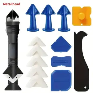 14pcs Silicone Caulking Tool Kit Set , 4in1 Tools With Stainless Steel Head, Silicone Sealant Nozzle, Grout Scraper,  Glue Angle Scraper For Bathroom,Kitchen,Floor,Window,Sink Joint,Frames Seal